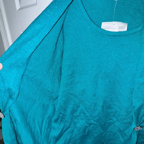 Sag Harbor Women's Size L Teal Sequin Knit Open Cardigan with Camisole NWT - Picture 8 of 15
